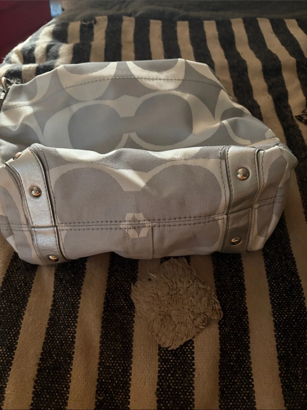 Coach Silver Signature Canvas Hobo with Metallic Trim NWT